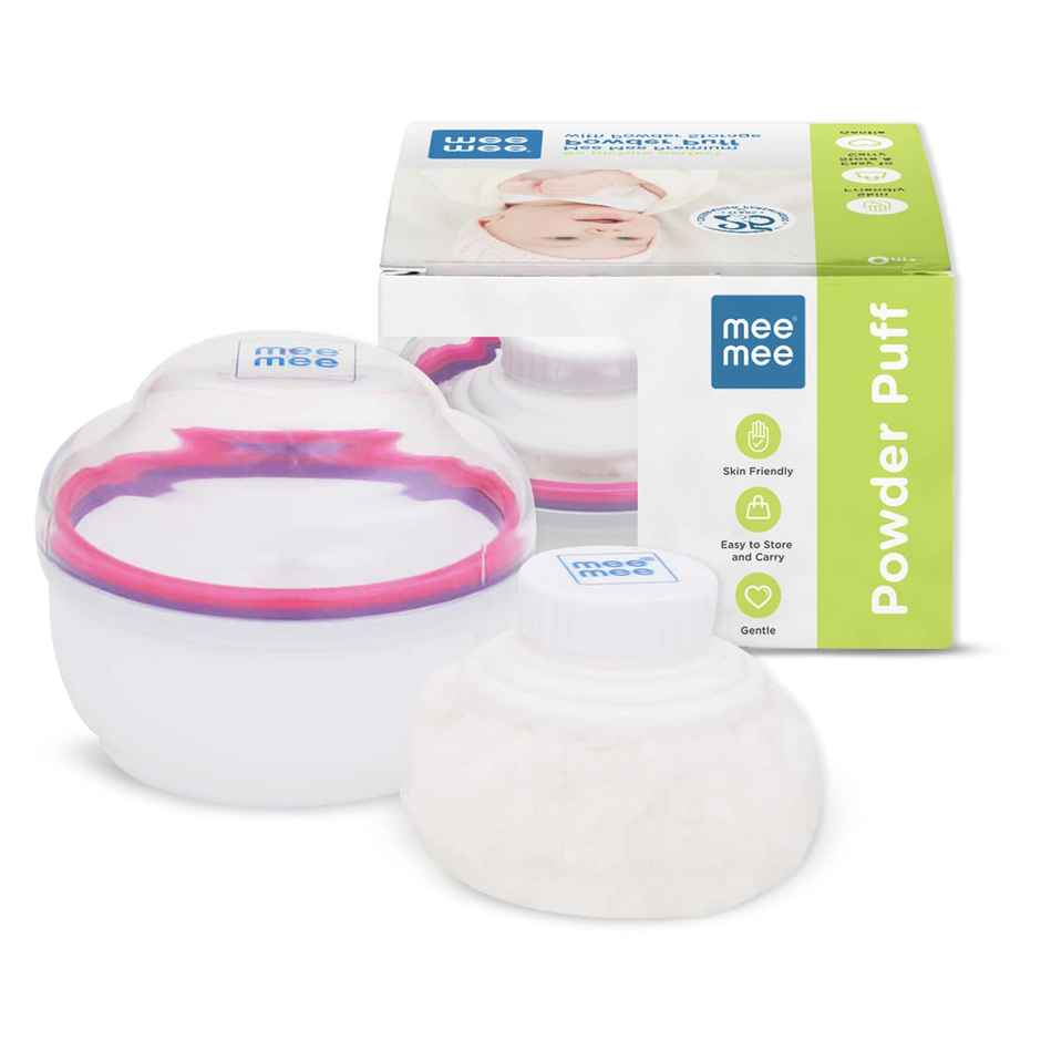 Mee Mee BPA Free Powder Puff with Storage Container for Babies (Premium Pink)