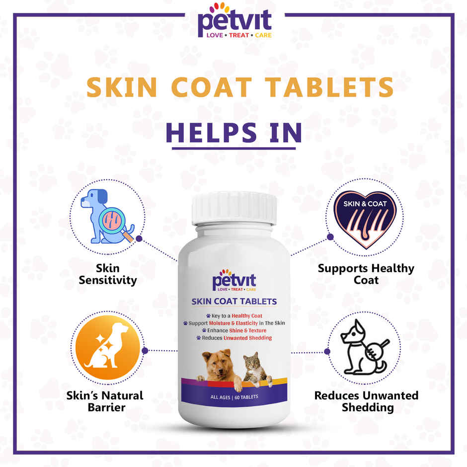 Petvit Skin & Coat Tablets For Dogs - 60 Chewable Tablets | For All Age Group