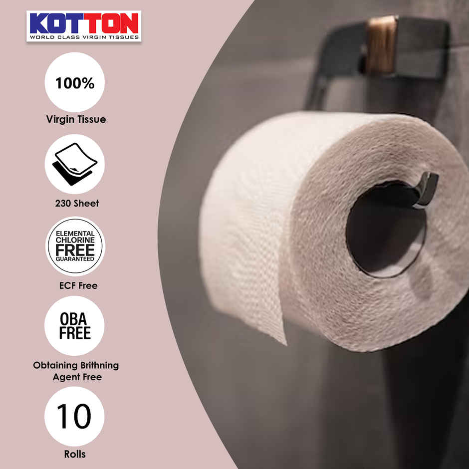 Kotton Toilet Roll 100% Virgin Pulp/Paper | 2 Ply | 230 sheets | Pack of 10