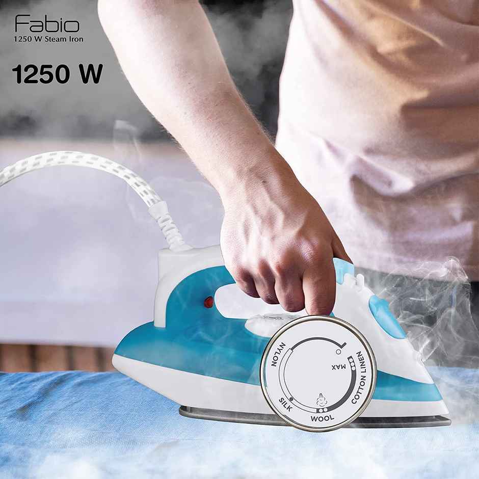 Havells Fabio 1250W Steam Iron, Teflon Coated Soleplate, Quick Heat-Up, 110ml Water Tank - Blue