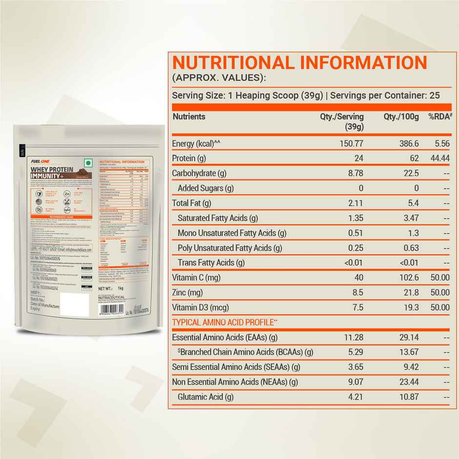 Fuel One Whey Protein, 24g Protein, 5.29g BCAA & 4.2g Glutamic Acid, Chocolate Combo