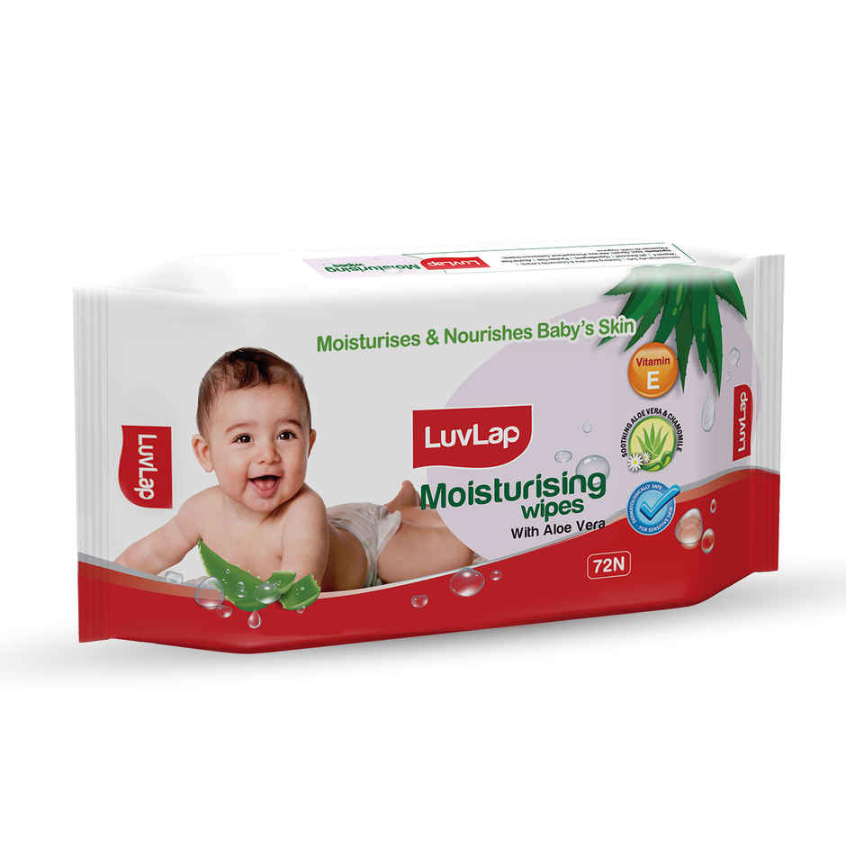 LuvLap Moisturising Wet Wipes without Lid, with Aloe Vera, Vitamin E & Chamomile Extract, 72 Wipes