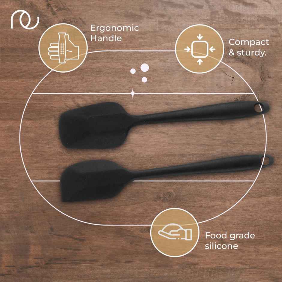 Frenchware Non-Stick Premium Silicone Spatula (Large Spatula & Spoon, Black) for Cooking & Baking