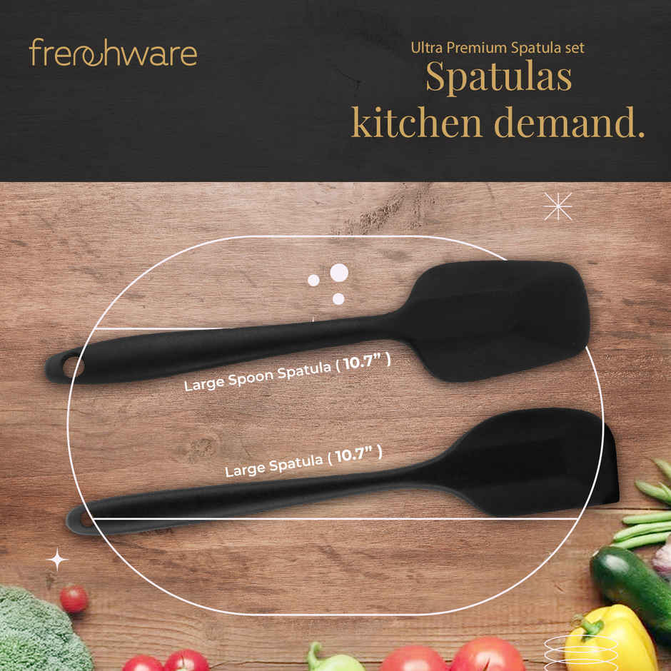 Frenchware Non-Stick Premium Silicone Spatula (Large Spatula & Spoon, Black) for Cooking & Baking