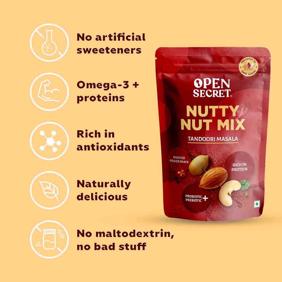 Open Secret Tandoori Dry Fruits mix (Almonds, Peanuts & Cashews) - Healthy Snack | Tasty Nuts