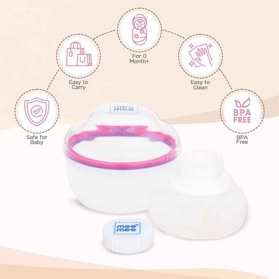 Mee Mee BPA Free Powder Puff with Storage Container for Babies (Premium Pink)