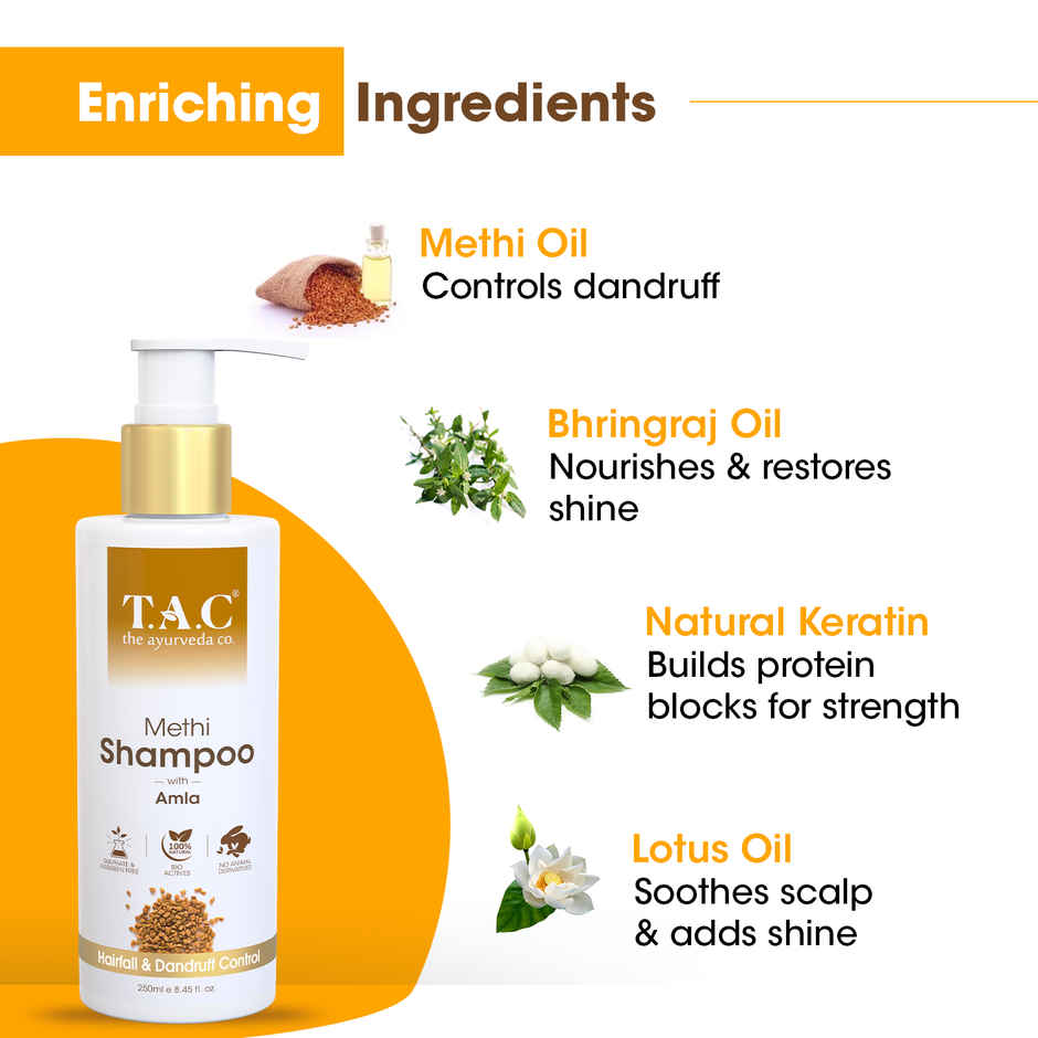 TAC Methi Hair Shampoo - Natural & Ayurvedic Formula - Sulphate & Paraben Free