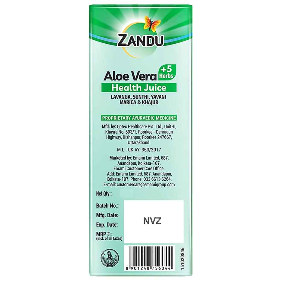 Zandu Aloe Vera + 5 Herbs Health Juice Ayurvedic Immunity Booster No Added Sugar