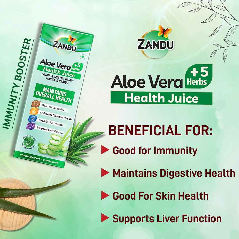 Zandu Aloe Vera + 5 Herbs Health Juice Ayurvedic Immunity Booster No Added Sugar