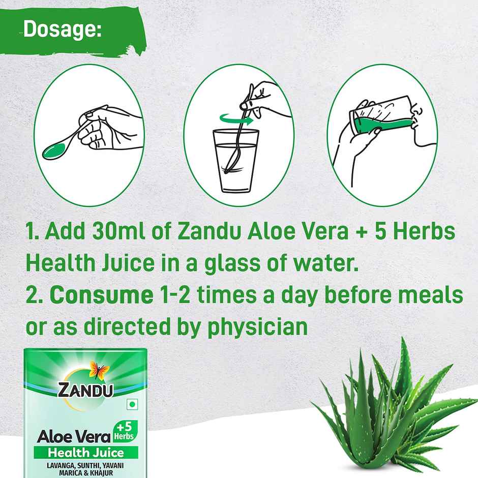 Zandu Aloe Vera + 5 Herbs Health Juice Ayurvedic Immunity Booster No Added Sugar