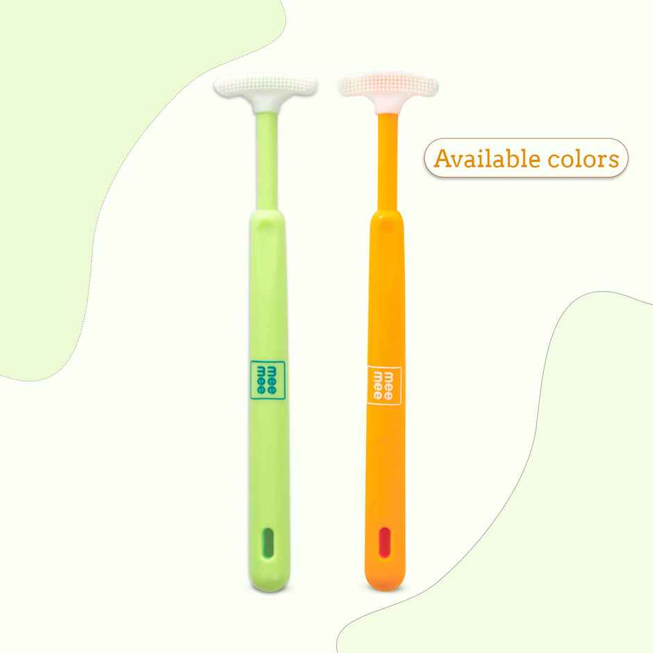 Mee Mee Tender Tongue Cleaner with Non-Slip Handle Soft Rubber Tip Easy Grip for Kids/Babies Green