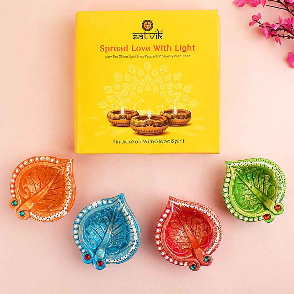 Designer Multicolor Clay Diya | 4 Pcs | Satvik
