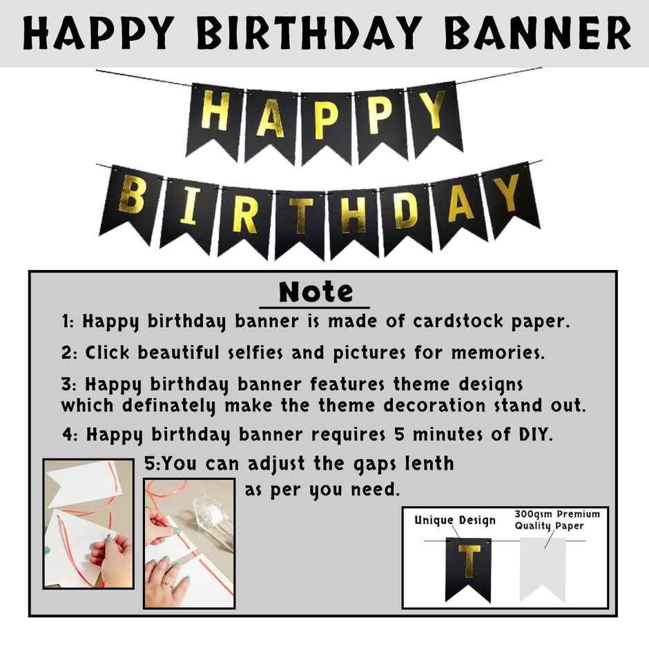 Birthday Decoration Items Kit | 1 pc Banner, 32 pcs Balloons and 1 pc Foil Curtain | Party Propz