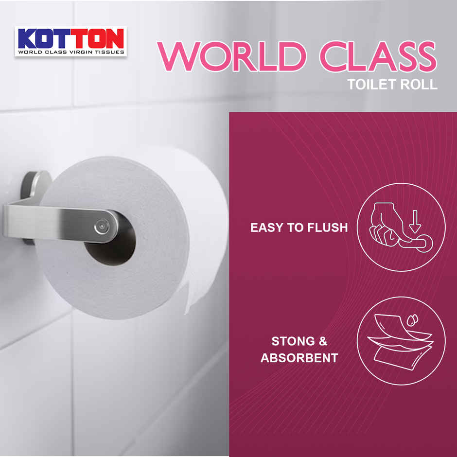 Kotton Toilet Roll - 3 Ply -100% Virgin Pulp/Paper, Pack of 12 160 sheets