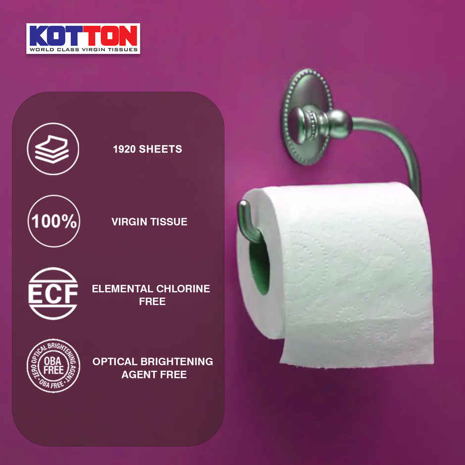 Kotton Toilet Roll - 3 Ply -100% Virgin Pulp/Paper, Pack of 12 160 sheets