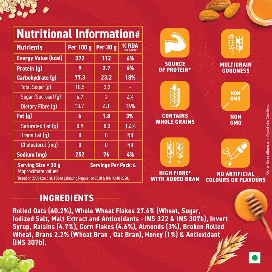 Bagrry's Crunchy Muesli with Almonds, Raisins & Honey(40% Oat Clusters)