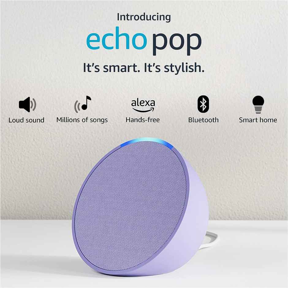 Amazon Echo Pop, Smart speaker with Alexa and Bluetooth| Loud sound, balanced bass, crisp vocals - Purple