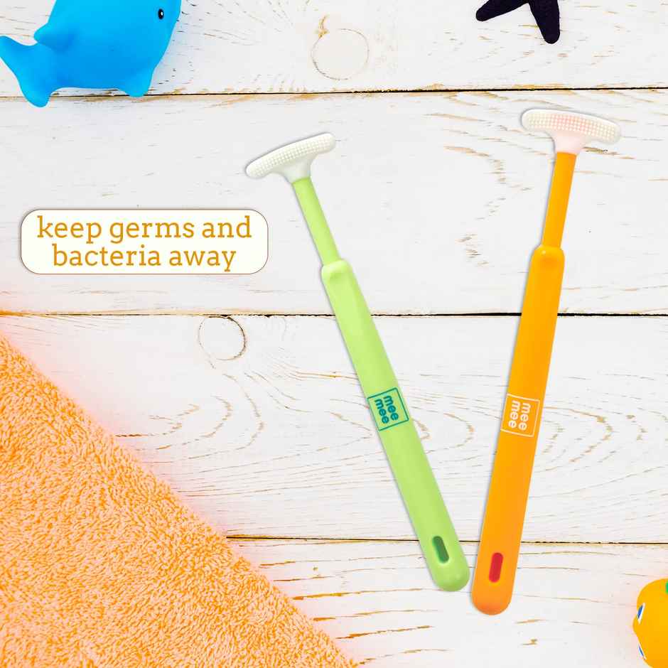 Mee Mee Tender Tongue Cleaner with Non-Slip Handle Soft Rubber Tip Easy Grip for Kids/Babies Green