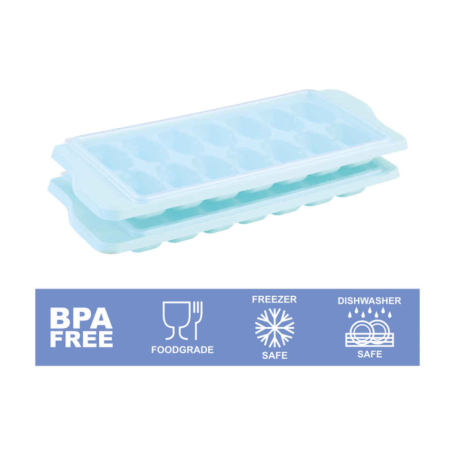 Icy Ice Cube Tray With Lid (Set Of 2) (Colour May Vary)