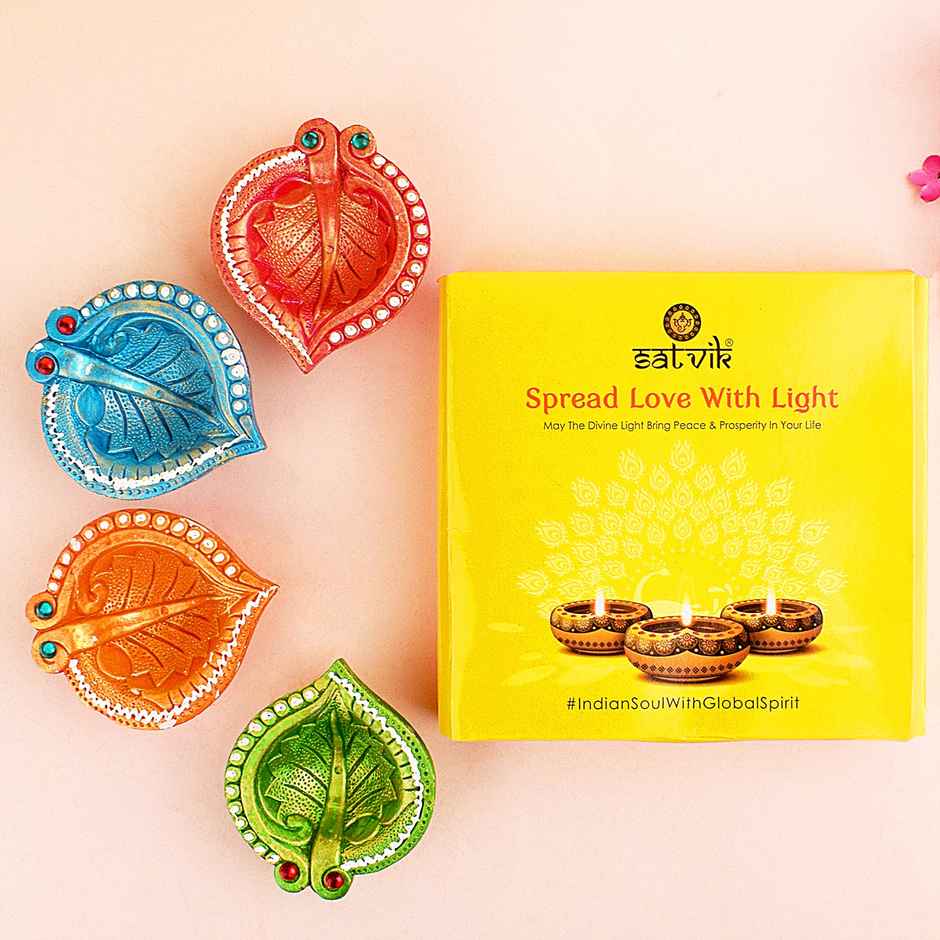 Designer Multicolor Clay Diya | 4 Pcs | Satvik
