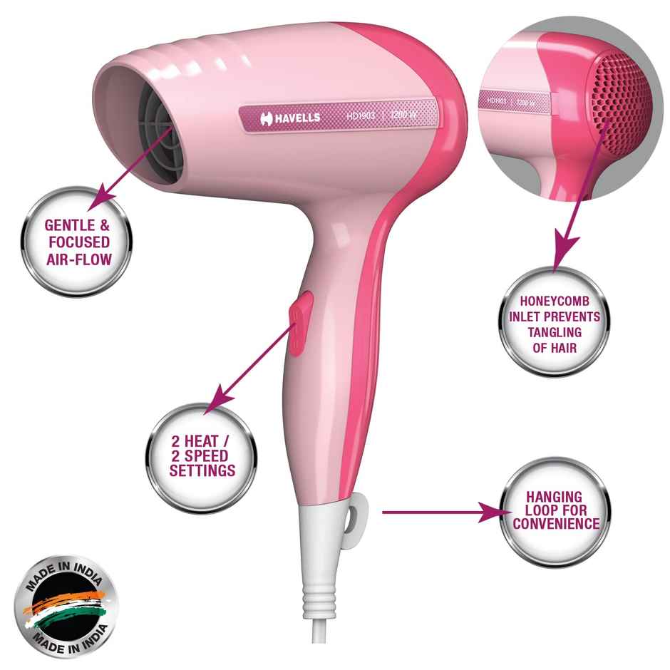 Havells HD1903 1200 W Corded Hair Dryer - Lightweight Design | Hanging Loop