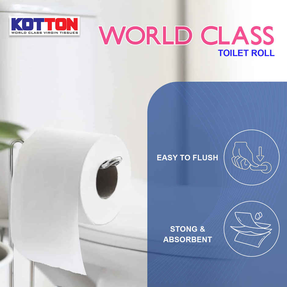 Kotton Toilet Roll - 2 Ply -100% Virgin Pulp/Paper, Pack of 6, 230 sheets
