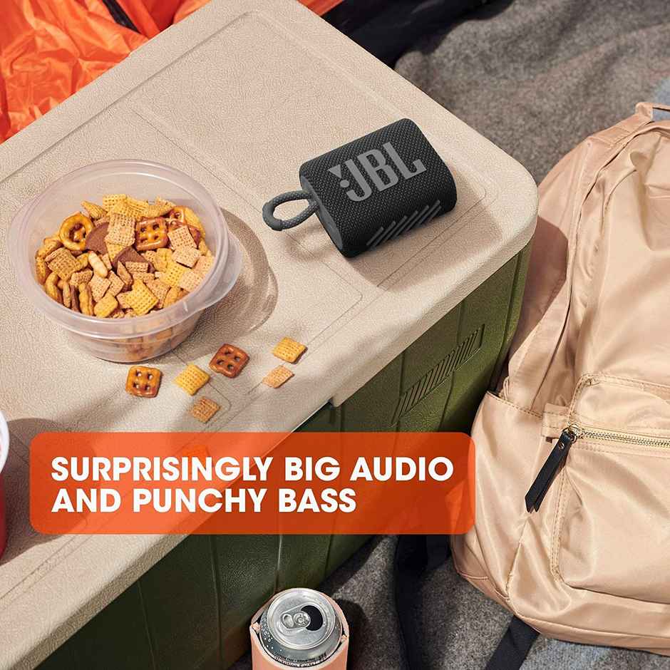 JBL Go 3 Wireless Portable Bluetooth Mini Speaker, Small Speaker with Pro Sound, Vibrant Colors with Rugged Fabric Design, Lightweight IP67 Waterproof, Type C Interface -  Black