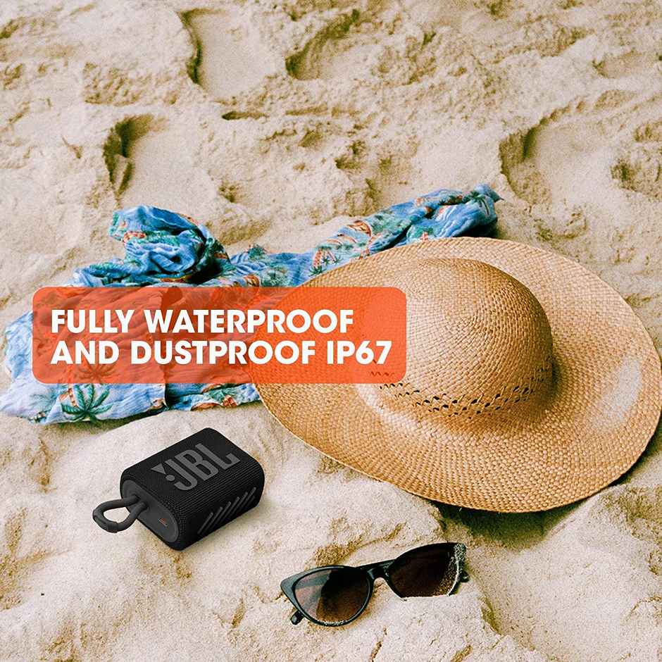 JBL Go 3 Wireless Portable Bluetooth Mini Speaker, Small Speaker with Pro Sound, Vibrant Colors with Rugged Fabric Design, Lightweight IP67 Waterproof, Type C Interface -  Black