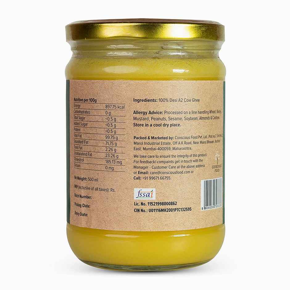 Conscious Food A2 Desi Cow Ghee | Glass Jar