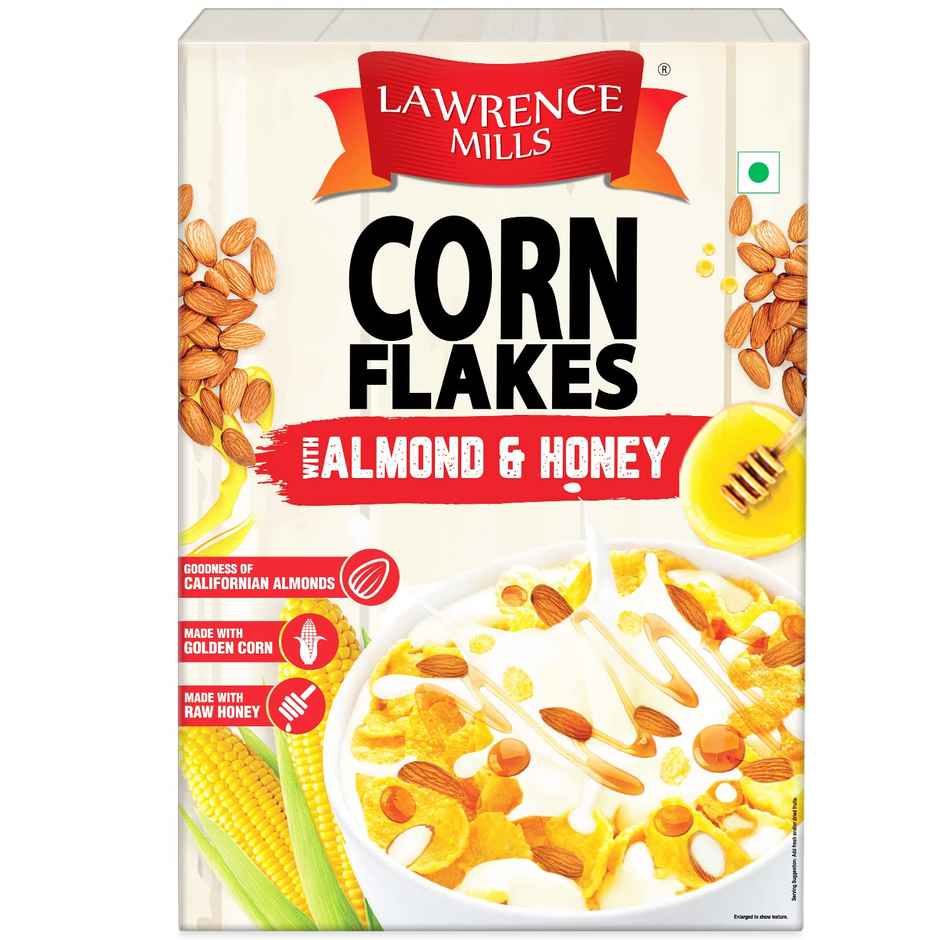 Lawrence Mills Corn Flakes with Almond & Honey|Goodness of Californian Almonds, Golden Corn & Raw Honey