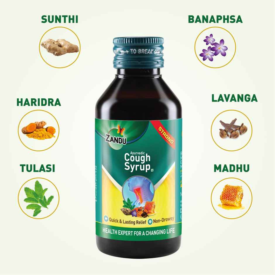 Zandu Ayurvedic Cough Syrup | Get Relief from Dry & Wet Cough | Non-Drowsy Formula