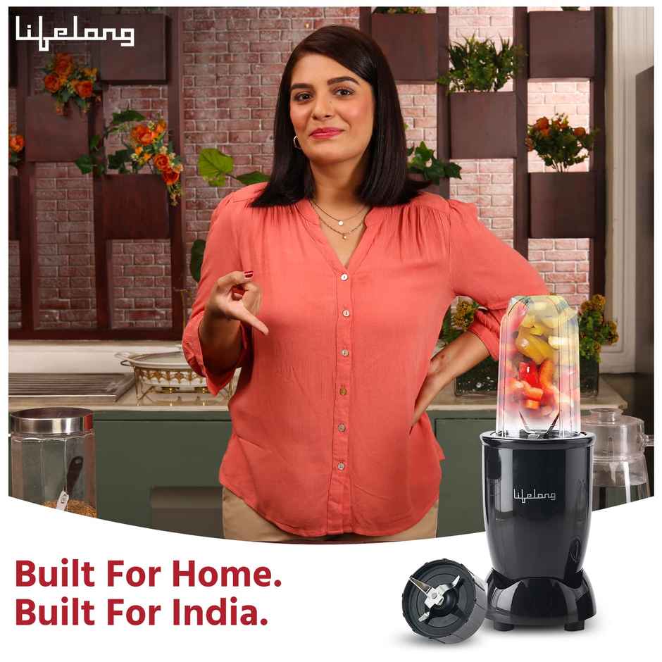 Lifelong Regalia PowerNutri (LLNBB001) Mixer/Grinder/Blender/Shaker, 2 Stainless Steel Blades,2 Unbreakable Jars, 450 W Powerful Copper Motor - Black