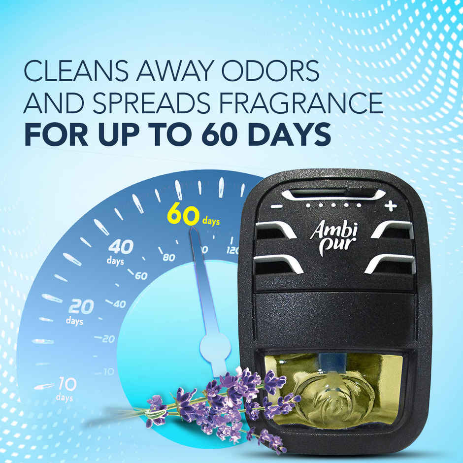 Ambipur Lavender Car Air Freshener Starter Kit | 1 Diffuser + 1 Perfume Bottle