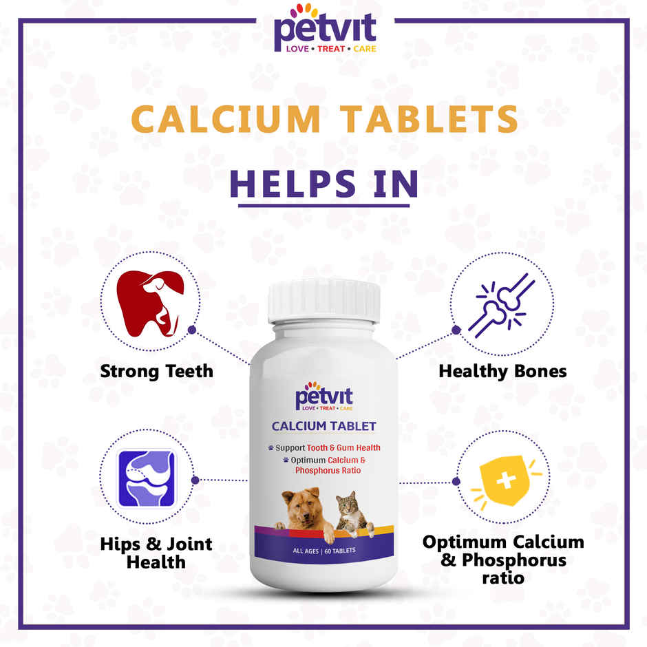 Petvit Calcium Tablet For Dog And Cat For Stronger Bones - 60 Chewable Tablets