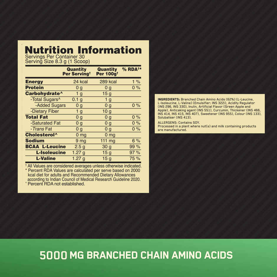 Optimum Ntrition (On) Bcaa Green Apple