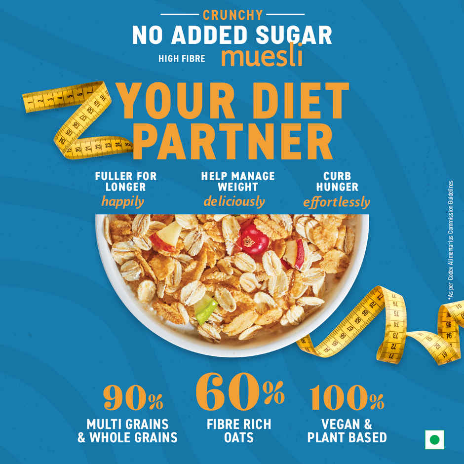 Bagrry's Crunchy No Added Sugar 0% Diet Muesli with High Fibre|100% Vegan & Plant Based