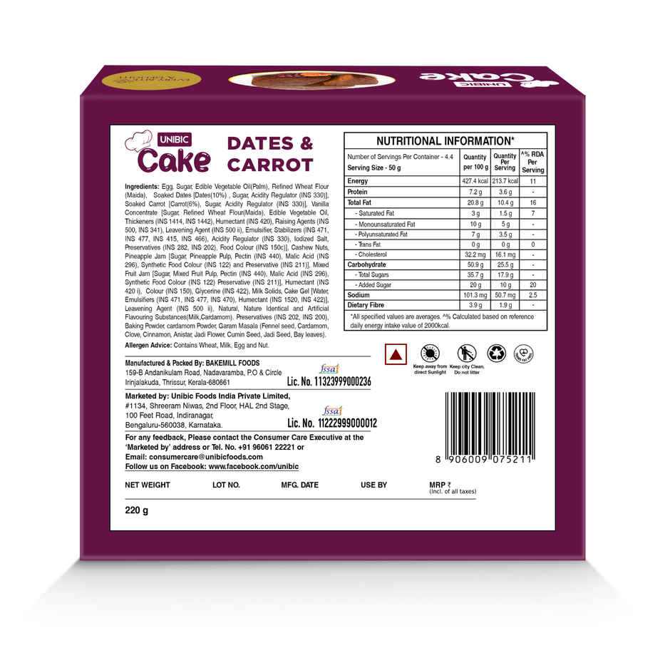 UNIBIC Cake - Dates & Carrot