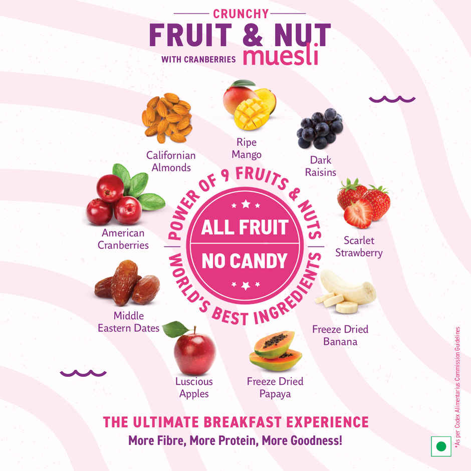 Bagrry's Crunchy Muesli 30% Fruit & Nut with Cranberries | 34% Rich Fibre Oats