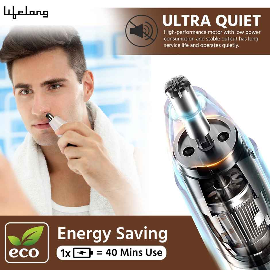 Lifelong Llpcm300 Rechargeable Nose And Ear Trimmer; 40 Minutes Runtime And Washable; For Men, Women