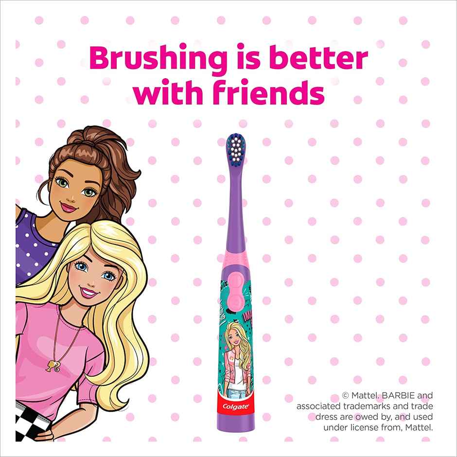 Colgate Barbie Toothbrush For Kids, Battery Powered Electric Toothbrush, Age 3+, Kids Toothbrush With Extra Soft Bristles And Slim Handle, Includes Replaceable Batteries