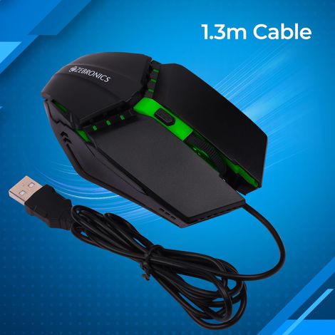 Zebronics Phero Wired Gaming Mouse With Up to 1600 DPI, LED Lights, DPI Switch, High Precision,4 Buttons - Black