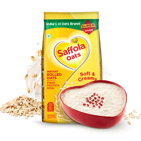 Saffola Oats, Instant Rolled Oats, Soft & Creamy Oats, Power of Protein, Iron & Fibre