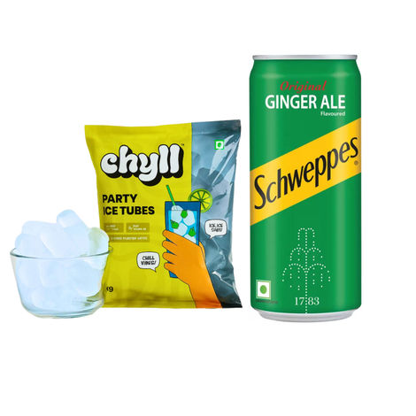 Chyll Party Ice Cubes (Tubes) | Assorted (1kg) & Schweppes Ginger Ale (300ml) Combo