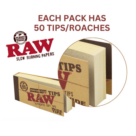 Raw Perforated Wide Tips/Roach Pad - 50 Leaves/Pack