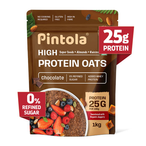 Pintola High Protein Oats Dark Chocolate With Almonds Raisin Pumpkin And Chia Seeds