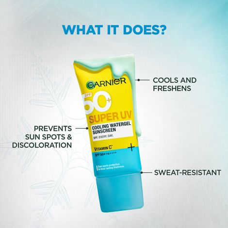 Garnier Super UV Cooling Water Gel Sunscreen | 8 Hr freshness | No White Cast | SPF 50 PA++++