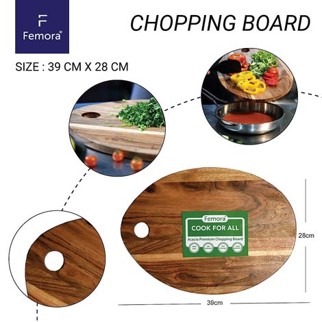 Femora Acacia Chopping Board Cutting Board Oval Shape 15 X 11 Inch (39 X 28 Cm)
