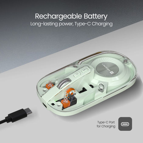 Portronics Toad 8 Transparent Wireless Bluetooth Mouse with Rechargeable Battery | Green