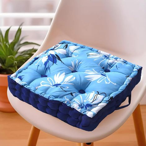 Kuber Industries Square Chair Pad | Comfortable Floral Cushion for Meditation (Sky Blue)