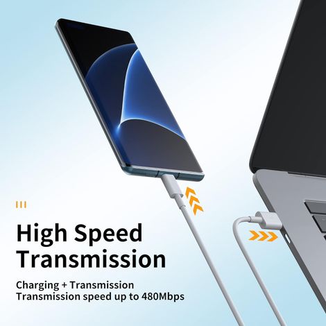 Sounce 80W USB Type-C Charging Cable for Vivo & Iqoo | Fast Charging | Data Sync | 5G - White